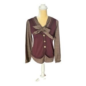 Axes Femme Neck Tie Blouse Top Size Medium NEW NWOT Japan